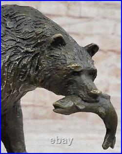 Bear Catching A Fish Hotcast In Pure Bronze Sculpture Art No Reserve