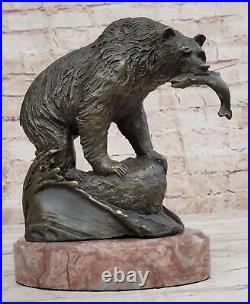 Bronze Sculpture Black Ferocious Bear Hunting Great Detail LostWax Method Figure