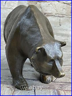 Bronze Sculpture Black Grizzly Bear Mother Cubs Animal Figurine Hand Made Gift