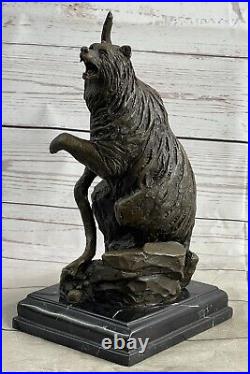 Brown Patina Brown Bear Standing on Hill Bronze Sculpture Marble Base Figurine