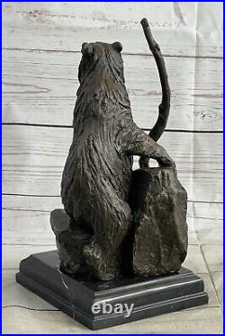 Brown Patina Brown Bear Standing on Hill Bronze Sculpture Marble Base Figurine