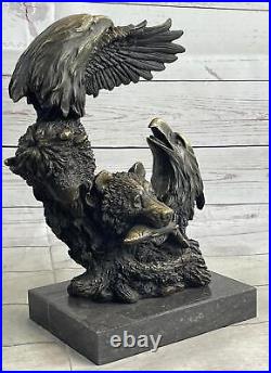 Eagles & Bear Hunting Fish Original Bronze Sculpture Statue Original Art by Milo