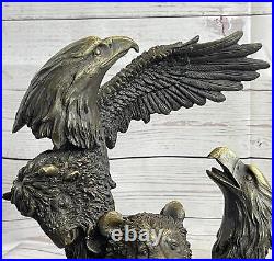 Eagles & Bear Hunting Fish Original Bronze Sculpture Statue Original Art by Milo