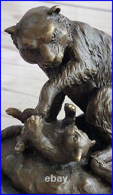 Hand Made Hot Cast Bear and Baby Wildlife Cabin Home Decoration Bronze
