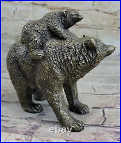 Handcrafted bronze sculpture SALE Western Cub Mother Bear Black Original Sign