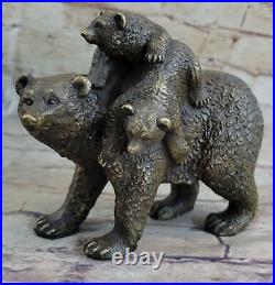 Handcrafted bronze sculpture SALE Western Cub Mother Bear Black Original Sign