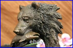Handmade Bear Catching A Fish Hotcast In Real Bronze Art Décor Sculpture Home Nr