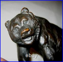 Lg Antique Herzel Sculptor Bronze Clad Grizzly Bear Art Statue Sculpture Bookend