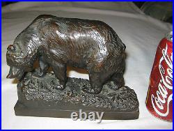 Lg Antique Herzel Sculptor Bronze Clad Grizzly Bear Art Statue Sculpture Bookend