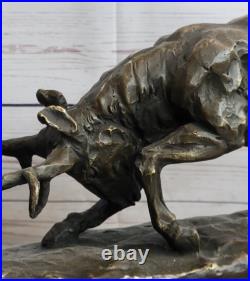 Massive Bear Fighting Stag Genuine Bronze Sculpture Lost Wax Method Decor