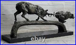 Massive Bear Fighting Stag Genuine Bronze Sculpture Lost Wax Method Decor Sale