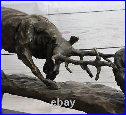 Massive Bear Fighting Stag Genuine Bronze Sculpture Lost Wax Method Decor Sale