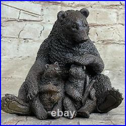 Mother Bear With her Cubs on a Rock Bronze Art Deco Marble Sculpture Kamiko SALE