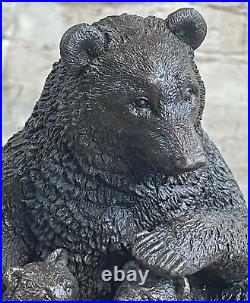 Mother Bear With her Cubs on a Rock Bronze Art Deco Marble Sculpture Kamiko SALE