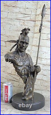 Original Real Bronze Native American Indian Cheif Bear Headdress Bust Sculpture