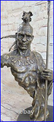 Original Real Bronze Native American Indian Cheif Bear Headdress Bust Sculpture