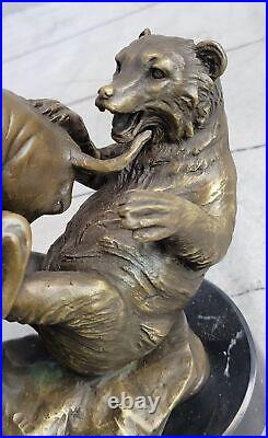 Real Bronze Sculpture Statue Bull & Bear Wall Street Stock Market Desk Decor NR