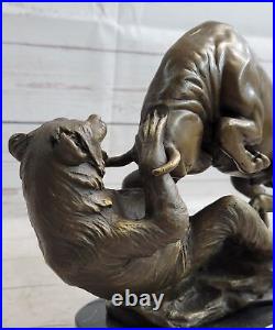 Real Bronze Sculpture Statue Bull & Bear Wall Street Stock Market Desk Decor NR