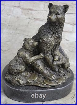 Western Art Barye Black Bear Mother Cub Bronze Marble Statue Sculpture Gift Deco