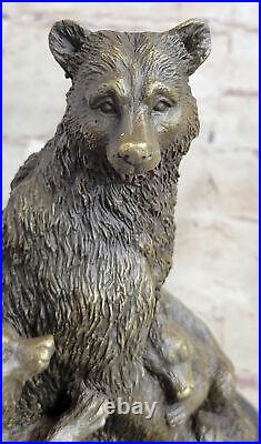 Western Art Barye Black Bear Mother Cub Bronze Marble Statue Sculpture Gift Deco
