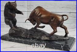 Western Art Decor Bronze Sculpture Bear Eat Bull OX Marble Base Statue Figurine