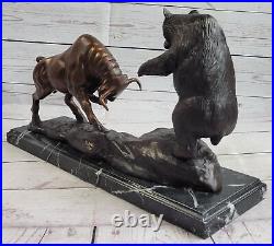Western Art Decor Bronze Sculpture Bear Eat Bull OX Marble Base Statue Figurine